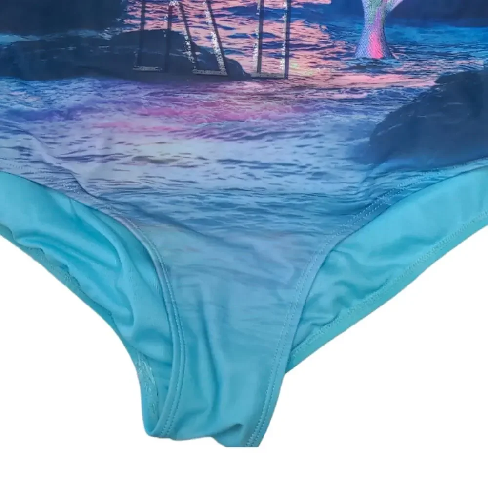 JUSTICE 16 PLUS Surf Teal Beach One Piece Swimsuit Palm Trees Girls Plus